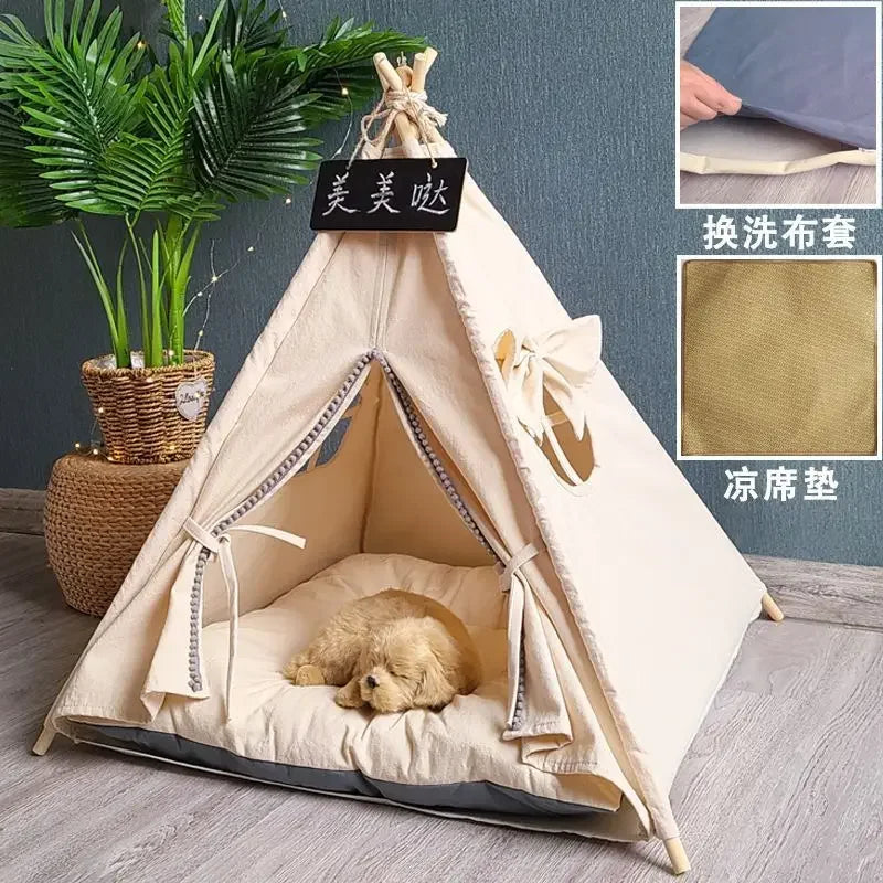 NK0 Internet celebrity ins pet tent teddy kennel corgi dog bed cat litter four seasons medium and small dog semi-closed removabl