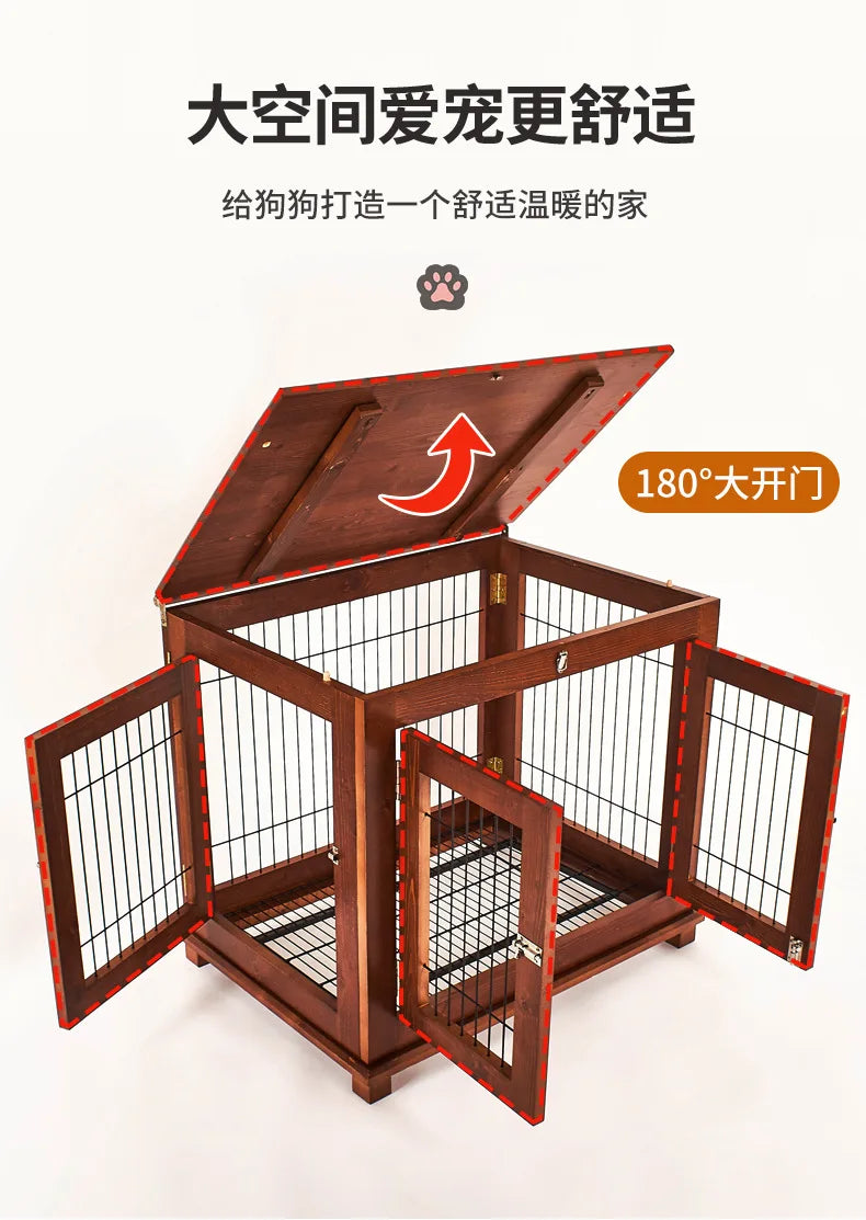 Cross-border new pet waterproof solid wood dog cage thickened pine golden retriever dog cage pet nest indoor high-end dog villa
