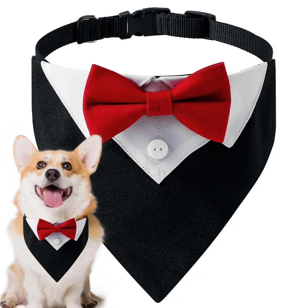Dog Wedding Bandana Collar Dog Collar Bow Tie Breathable Dog Tuxedo Adjustable Neck Scarf for Weddings Parties Birthdays