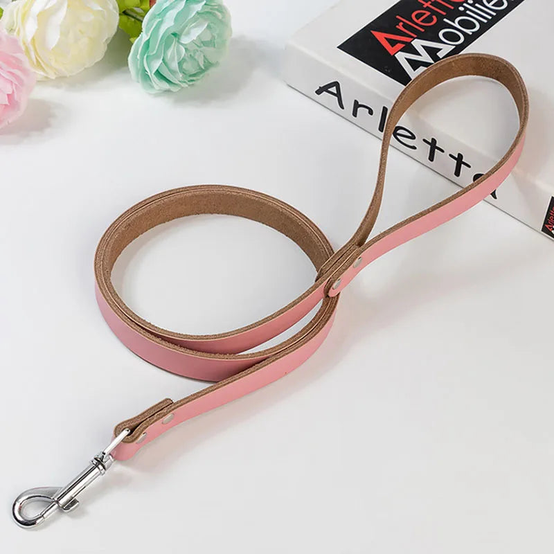 Adjustable Dog Collars Genuine Leather Pet Dog Collar Leash Lead For Small Medium Large Dogs Bulldog Pugs Beagle Dogs Supplies