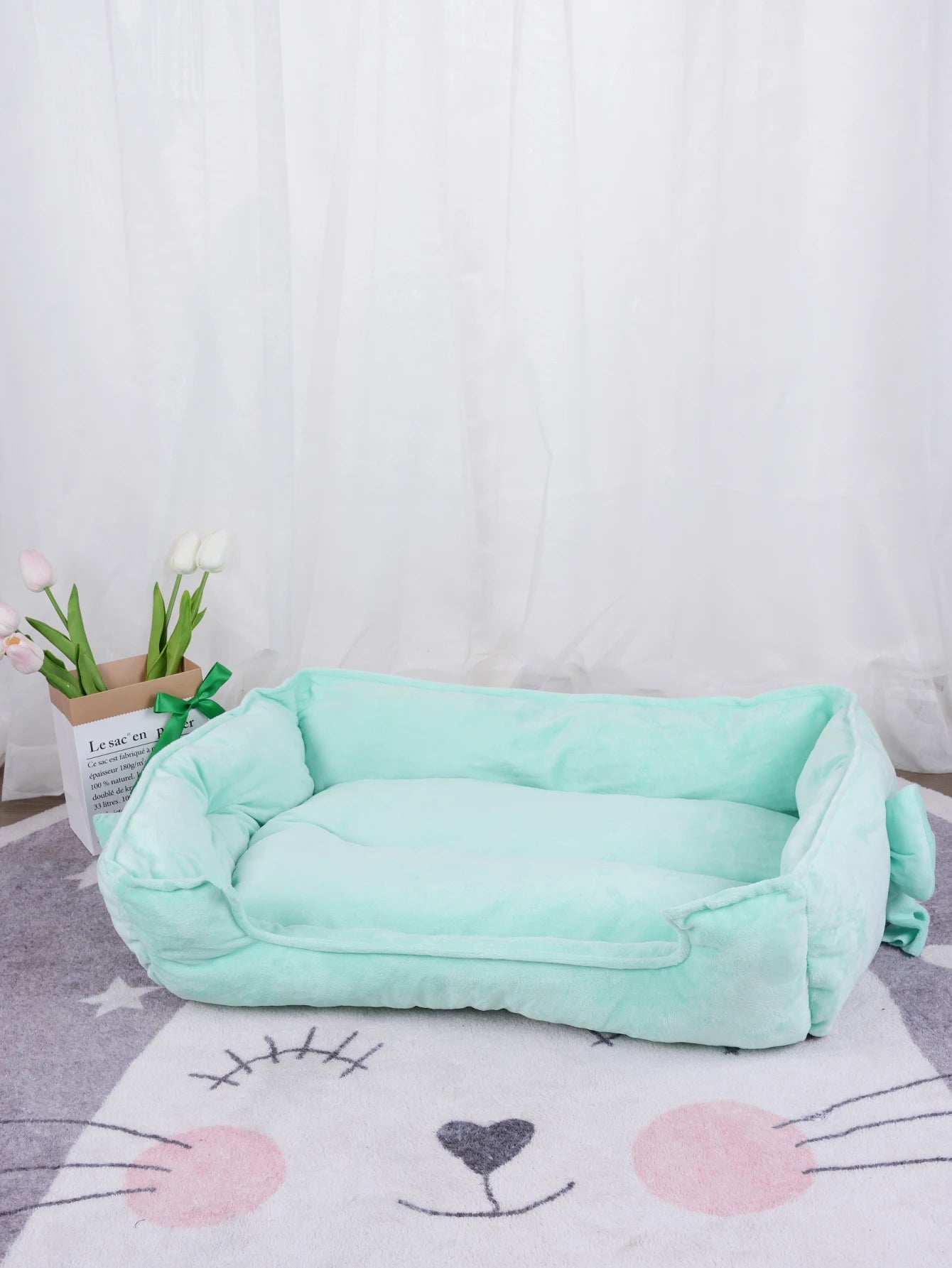 Dog Beds for Small Dogs Bow Tie Basket Plush Blanket Bed Cats Large Bedding Cushions Pet Supplies Breeds Sofa Pets Accessories
