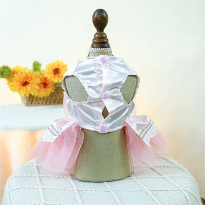 Sweet Princess Female Puppy Summer Clothes Wedding Party Dress for Dogs White Lace French Bulldog Small Medium Pet Cat Clothing