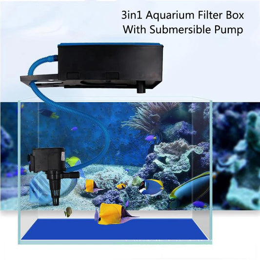 3in1 Top Filter Box Aquarium Submersible Pump Fish Tank Upper Filter Belt Filter Box Oxygenation  Filtration System Accessories