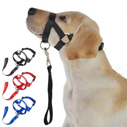 Nylon Dog Muzzle for Small Medium Large Dogs Adjustable Anti Barking Biting , Control Pet Leader Dog Head Collar Halter Leash