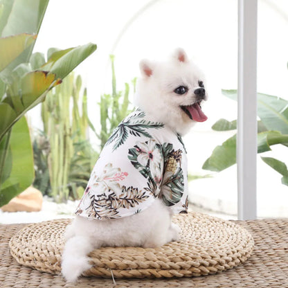 Summer Dog Shirt Hawaiian Beach Pet Clothing Coconut Tree Flower Print Puppy T-Shirt for Small Dogs Cats Vest Camp Shirt for Pug