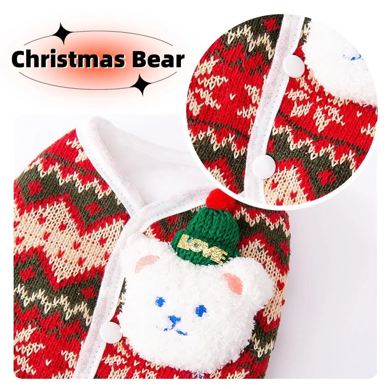 Winter Warm Pet Dog Coat Christmas Dog Clothes Cute Bear Snow Print Costume Chihuahua Happy New Year Puppy Vest Cardigan for Dog