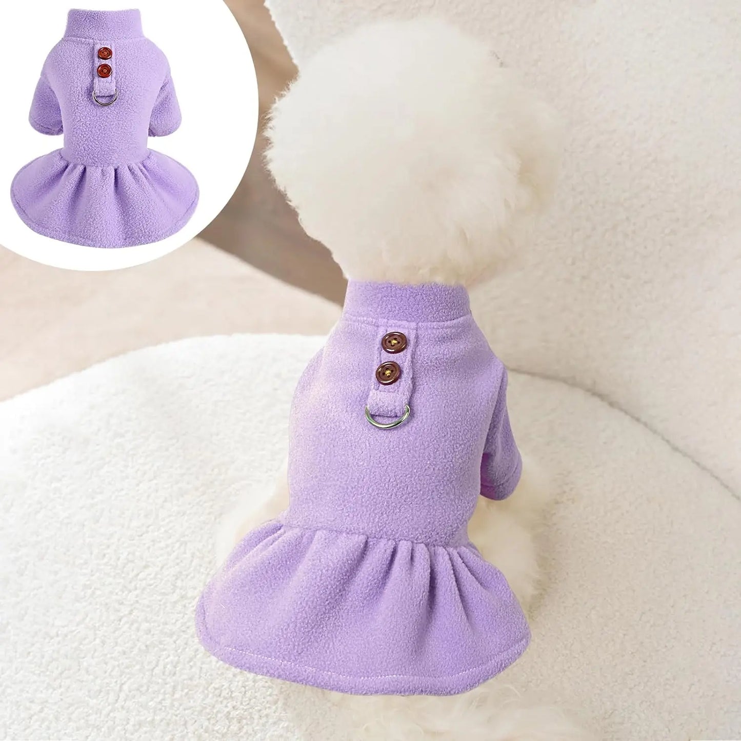 Thermal Fleece Dog Dress for Small Dogs Girl Winter Dog Sweater Puppy Clothes Chihuahua Yorkie Teacup Pet Outfit Cat Apparel