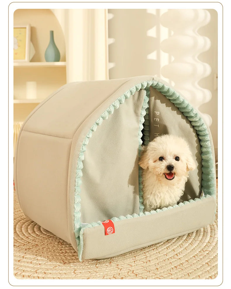 Warm Small Pet House with Double Door Curtain All-season Universal Closed Pet Kennel for Cats and Dogs