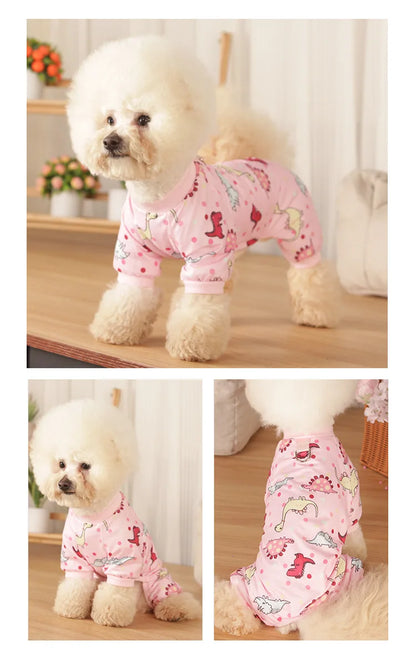 Dinosaurs Dog Pajamas for Small Dogs, Soft One Piece Jumpsuit Lightweight Halloween Puppy Onesie Pet Clothes Doggie Bodysuit