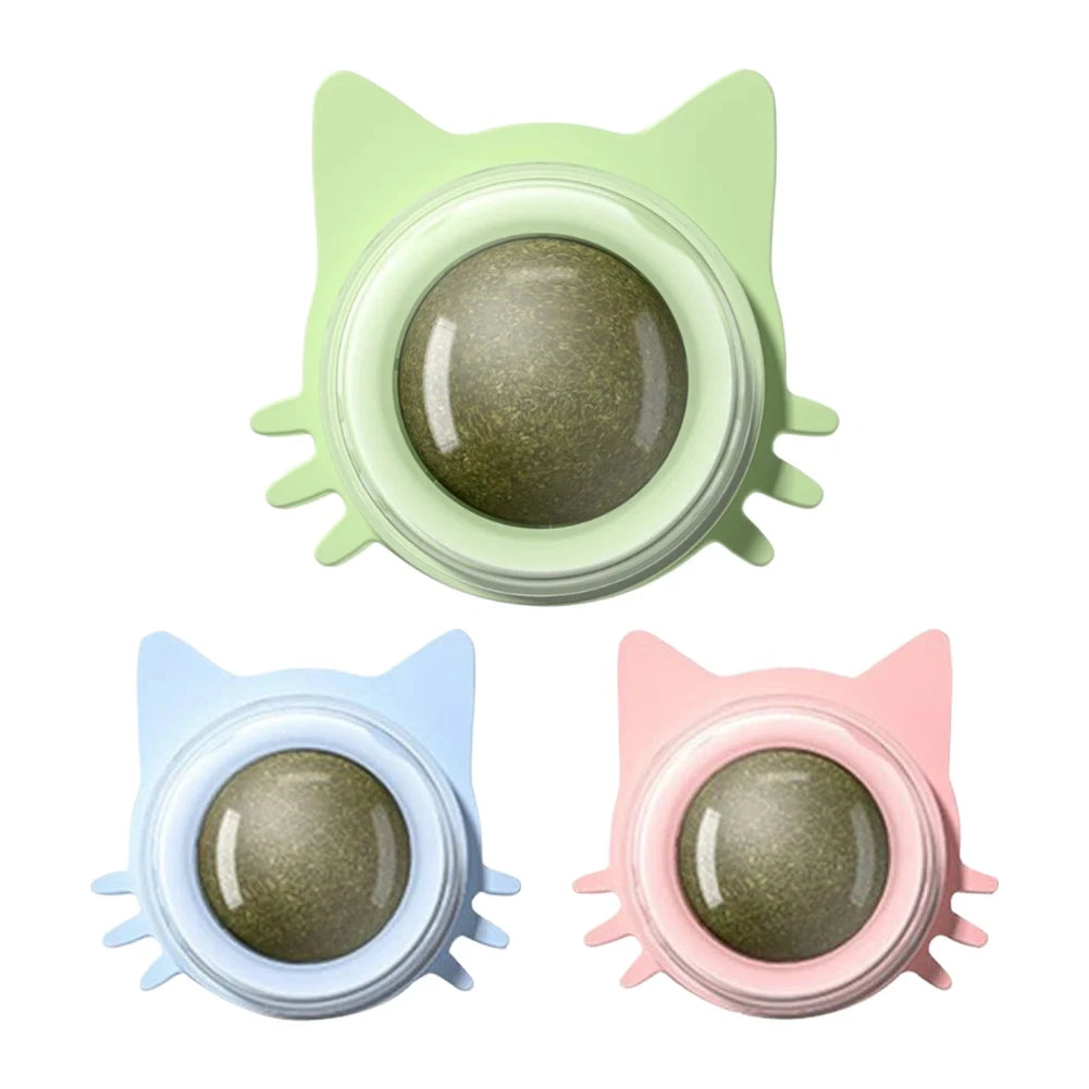 Catnip Wall Toys Rotatable Catnip Lickable Ball Cat Toys Kitten Chew Toys Teeth Cleaning Cat Bite Toy for Indoor Cats