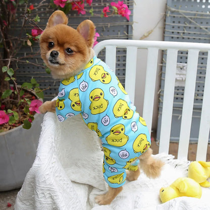 Dog Jumpsuit Puppy Dog Onesies Clothes Cat Dog Soft Pajamas Cute Duck Printed Pet Shirt Bodysuits for Teddy Pomeranian Apparel