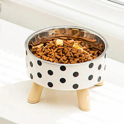 A Cat Bowl For Cats And Dogs, Simple Polka-dot Stainless Steel Pet Tall Bowl, Drinking Water, Anti-overturn Water Bowl, Food Bas