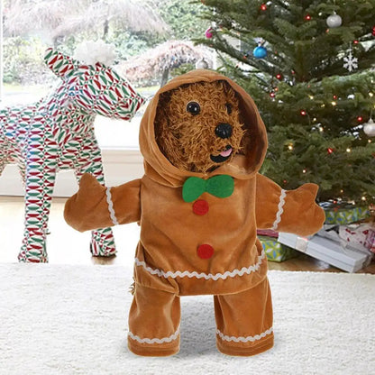 Cute Gingerbread Man Pet Costume Christmas Atmosphere Creative Puppy Hoodie Soft And Comfortable Cotton Kitten Clothes 30cm