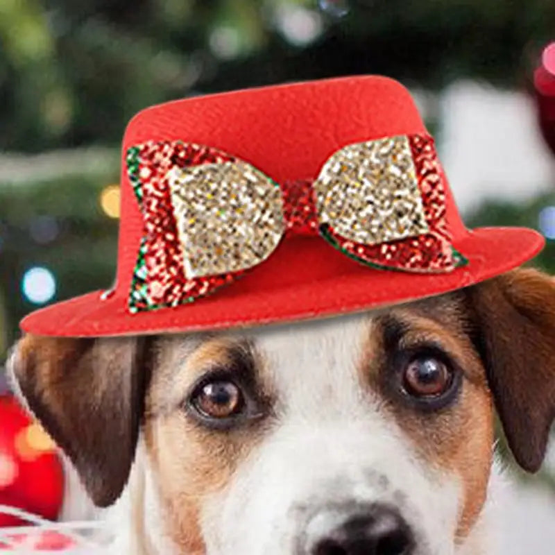 Red Pet Hats For Christmas Dog Hats Bow Tie Christmas Deer Pattern Pet Hats Soft Cute Christmas Ornaments Adjustable Pet Costume