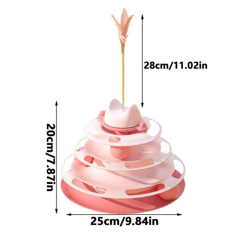 Interactive Tower Cat Toys Turntable Roller Balls Toys For Cats Kitten Feather Teaser Puzzle Track Toy Pets Supplies 4 Layers