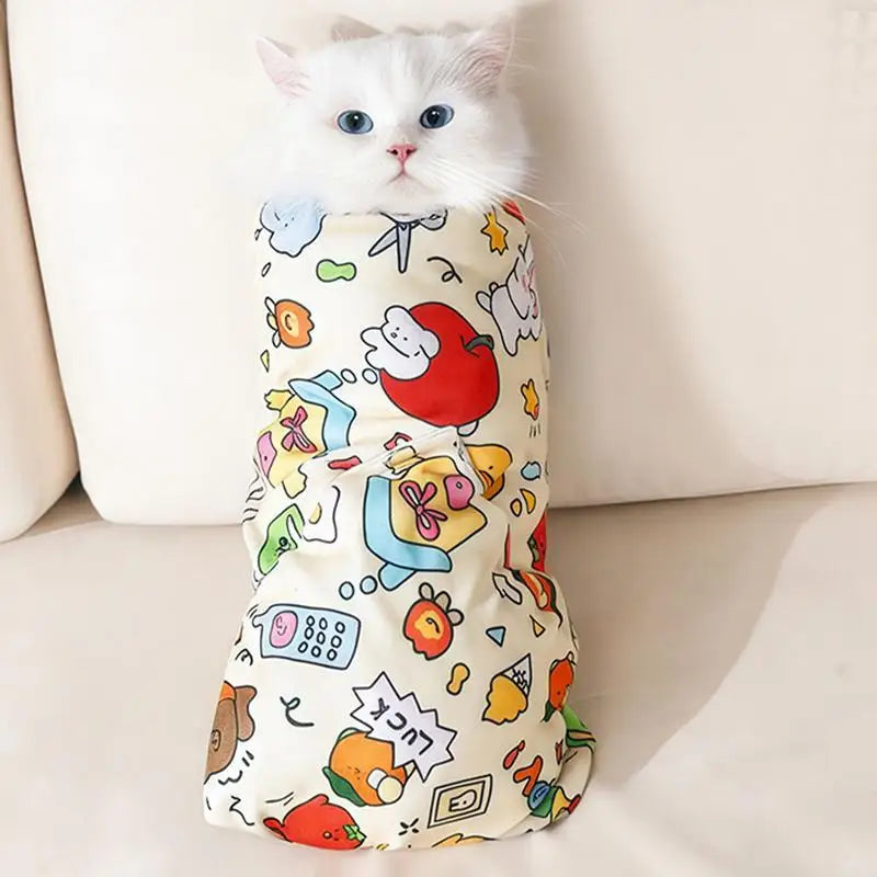 Pet Soft Blanket To Wrap Cat Anti-Scratch Adjustable Grooming Bag For Cats Soft Kitten Blanket To Anti-Runaway/Scratch/Bitten