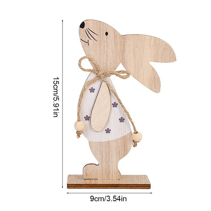 2025 Easter Wooden Rabbit Ornaments Standing Bunny with Flower for Spring Easter Party Home Table Decoration DIY Crafts Supplies