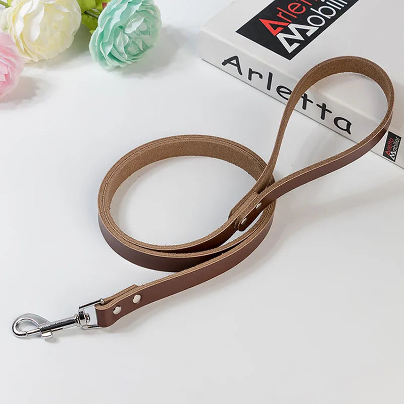 Adjustable Dog Collars Genuine Leather Pet Dog Collar Leash Lead For Small Medium Large Dogs Bulldog Pugs Beagle Dogs Supplies