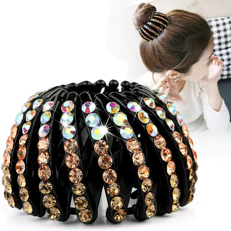 Women Bun Crystal Hair Claw Fashion Female Ponytail Headwear Horsetail Buckle Hair Clip Bird Nest Expanding Hair Accessories