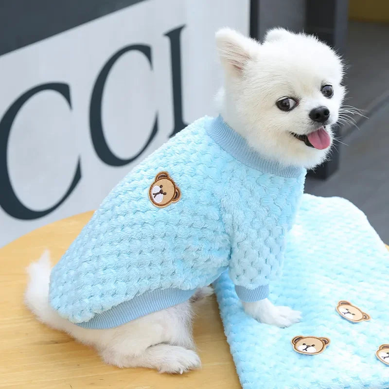 2024 New Warm Fleece Pet Clothes Cute Print Coat Small Medium Dog Cat Shirt Jacket Teddy French Bulldog Chihuahua Winter Outfit