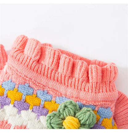 Knitted Flower Pet Dog Sweaters Orange Winter Warm New Year Clothing for French Bulldog Outfits Fancy Small Puppy Overalls