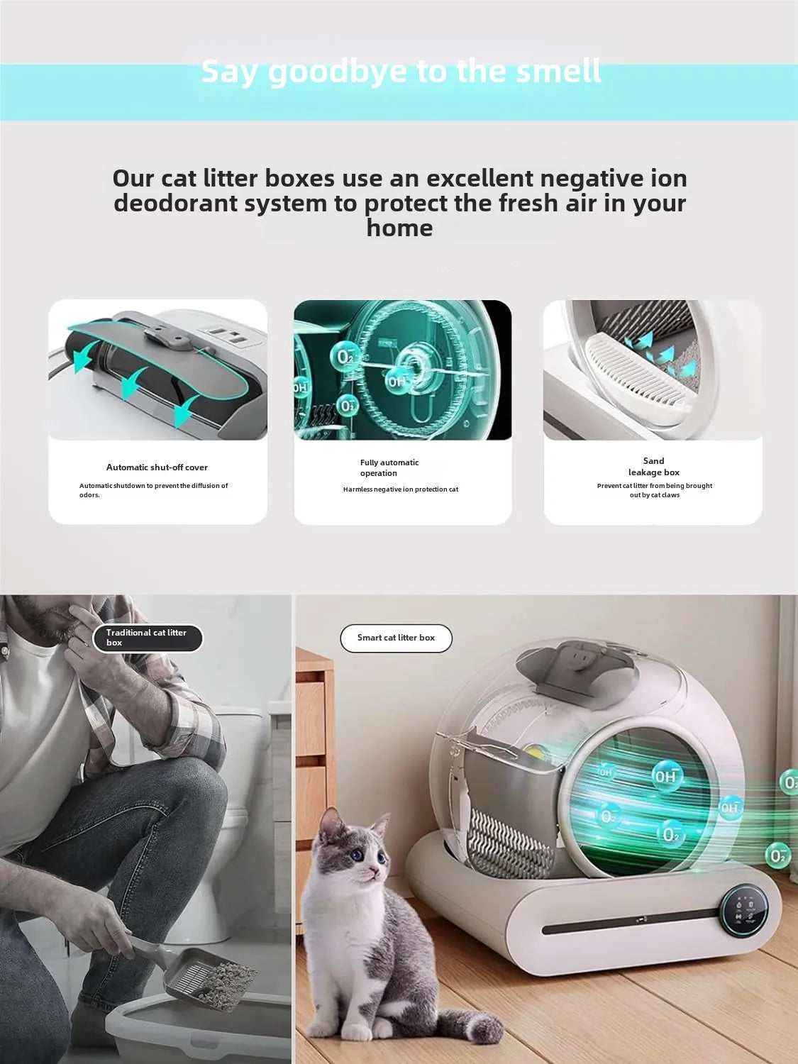 Extra Large One-Click Automatic Smart Cat Litter Box Durable PP Plastic with Fresh Air Poop Scoop Fully Automatic Cat Toilet