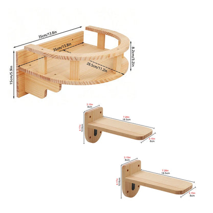 Wall Mounted Cat Climbing Wood Shelves Cat Bridge and Cat Hammock or Platform with Pedals for Kitten Perch and Rest