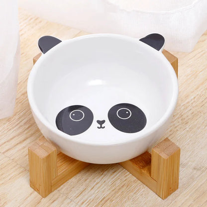 Ceramic Dog Bowl Raised Round Dog Cat Bowl No Spill Pet Dish for Food Water Feeding Cute Cartoon Printed Pet Dog Elevated Dish