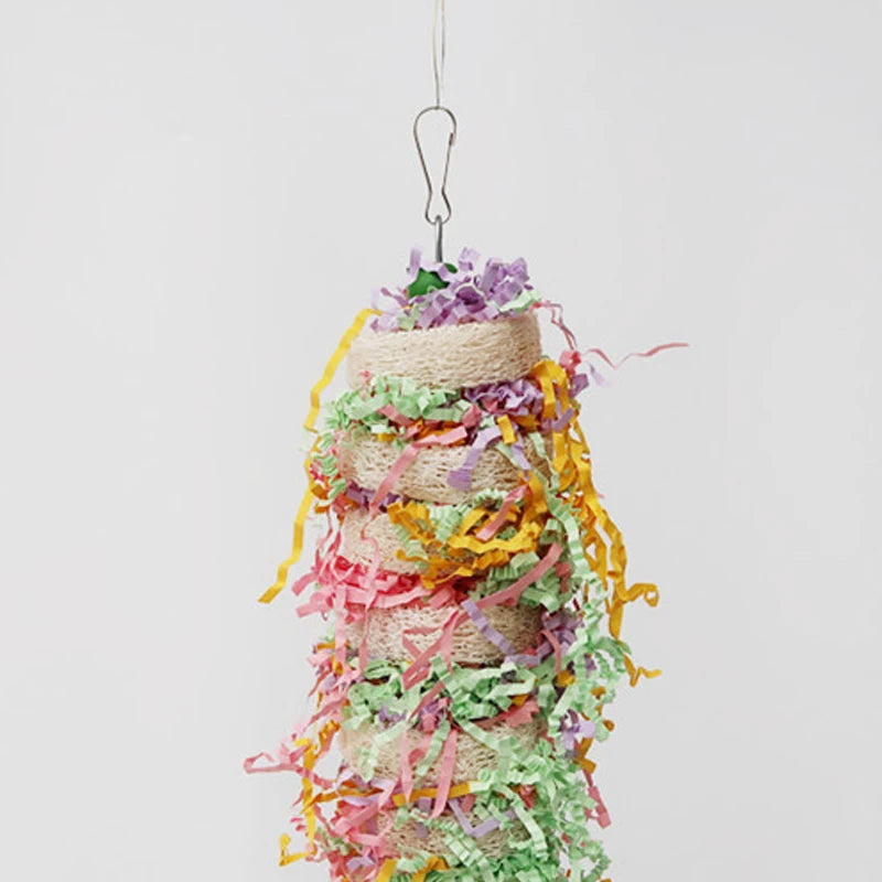 Funny Bird Toys Parrot Toys Swing Parrot Cage Natural loofah Hanging Cockatiel with Bell Parakeet Pet Bird Bites Climb Chew Toys