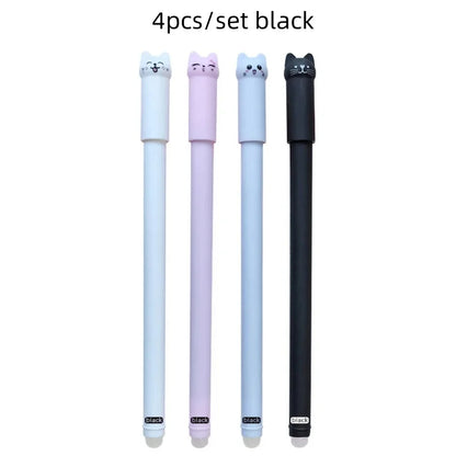 4/8/12pcs Creative Cat Erasable Gel Pens Set 0.5mm Washable Handle Magical Blue/Black Ink Erasable Refills Rod Writing Stationer