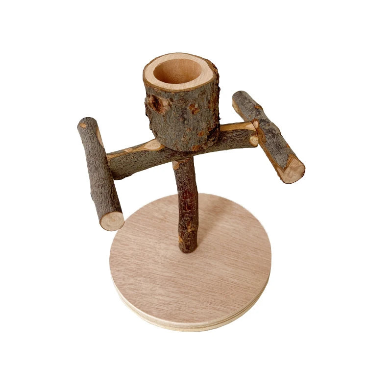 Natural Wood Toy Pet Parrot Raw Wood Stand With wooden feeding bowl Rack Squirrel Bird Hamster Branch Perches Chew Bite Toys