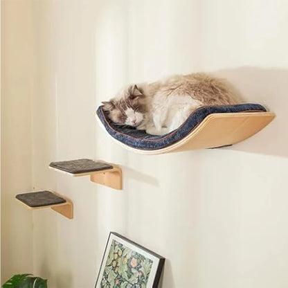 Wall Mounted Cat Climbing Shelves For Cat Corner Step With Guardrail Arch Platform Suit for Kitten Relax Non-slip & Widen Step