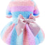 Rainbow Stripe Plush Princess Dog Dress for Small Dogs Girl Winter Puppy Cat Sweater Clothes Warm Fleece Pet Dress Bowknot Skirt