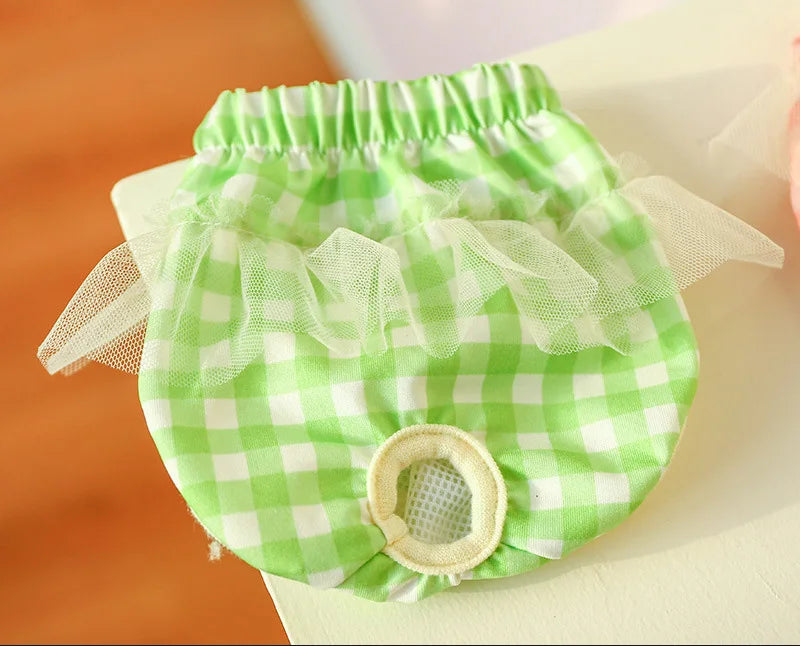 Floral Pet Dog Physiological Pants Cute Plaid Dress Lace Female Teddy Yorkshire Cats Shorts Breathable Cotton Small Dog Clothes