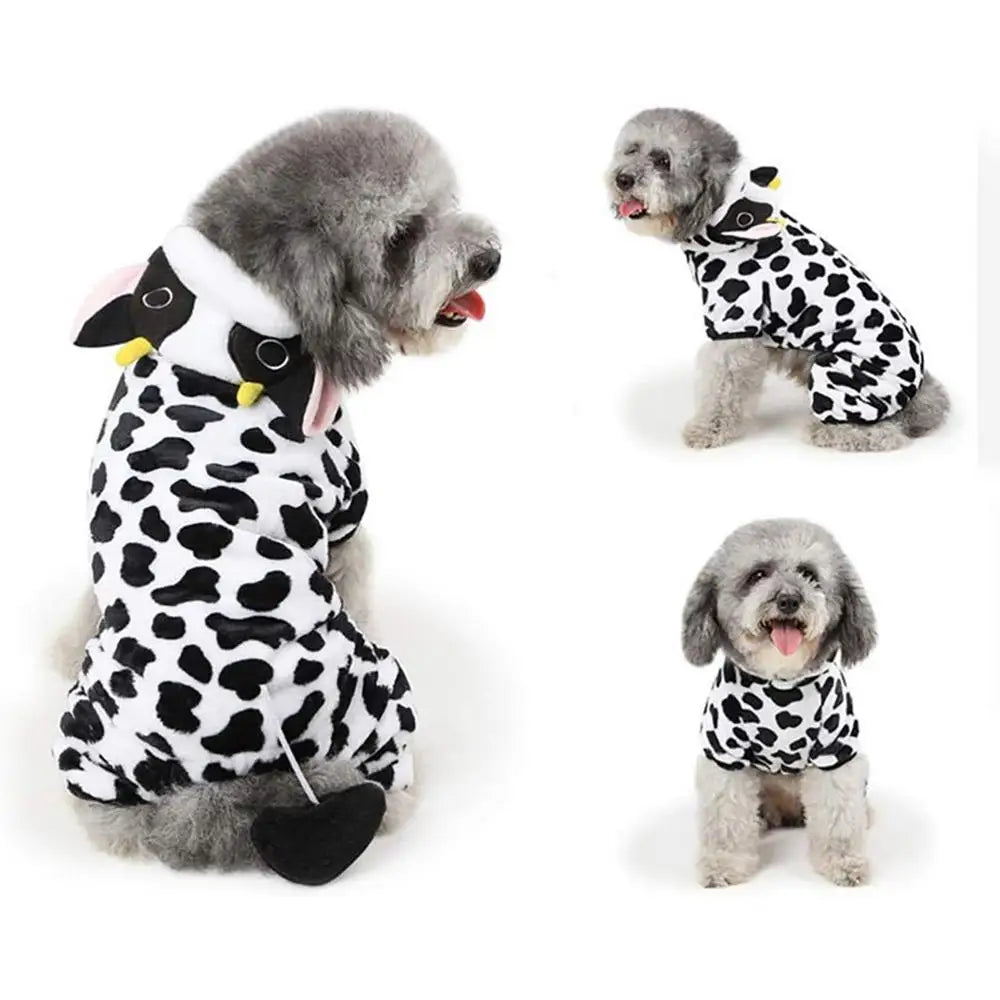Cow Dog Costume Cow Style Hoodie Halloween Dog Costumes Pet Winter Comfortable Jumpsuits Puppy Cosplay Accessories For Small