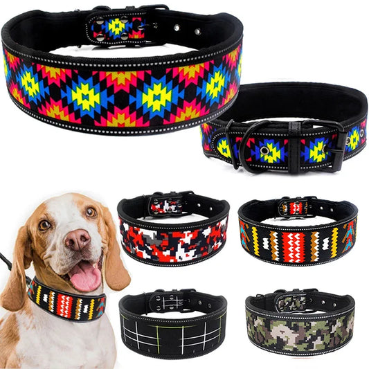 Reflective Puppy Big Dog Collar with Buckle Soft Padded Wide Adjustable Pet Collar for Medium Large Dogs Pitbull Leash Dog Chain