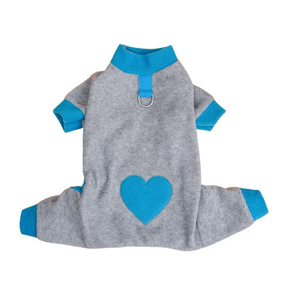 Heart Pattern Dog Pajamas for Small Dogs,Warm Fleece Dog Jumpsuit Yorkie Puppy Onesie 2024 New Autumn Winter Clothes Pet Apparel