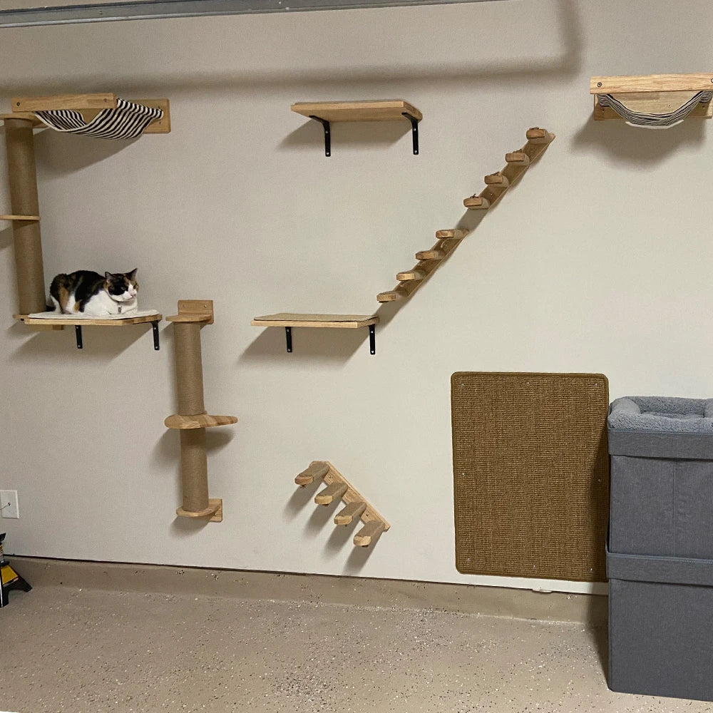 Cat Climbing Shelves Wall Mounted Cat House Wooden Cat Furniture Bridge with Protection Network for Cat & Kitten Ladders & Steps