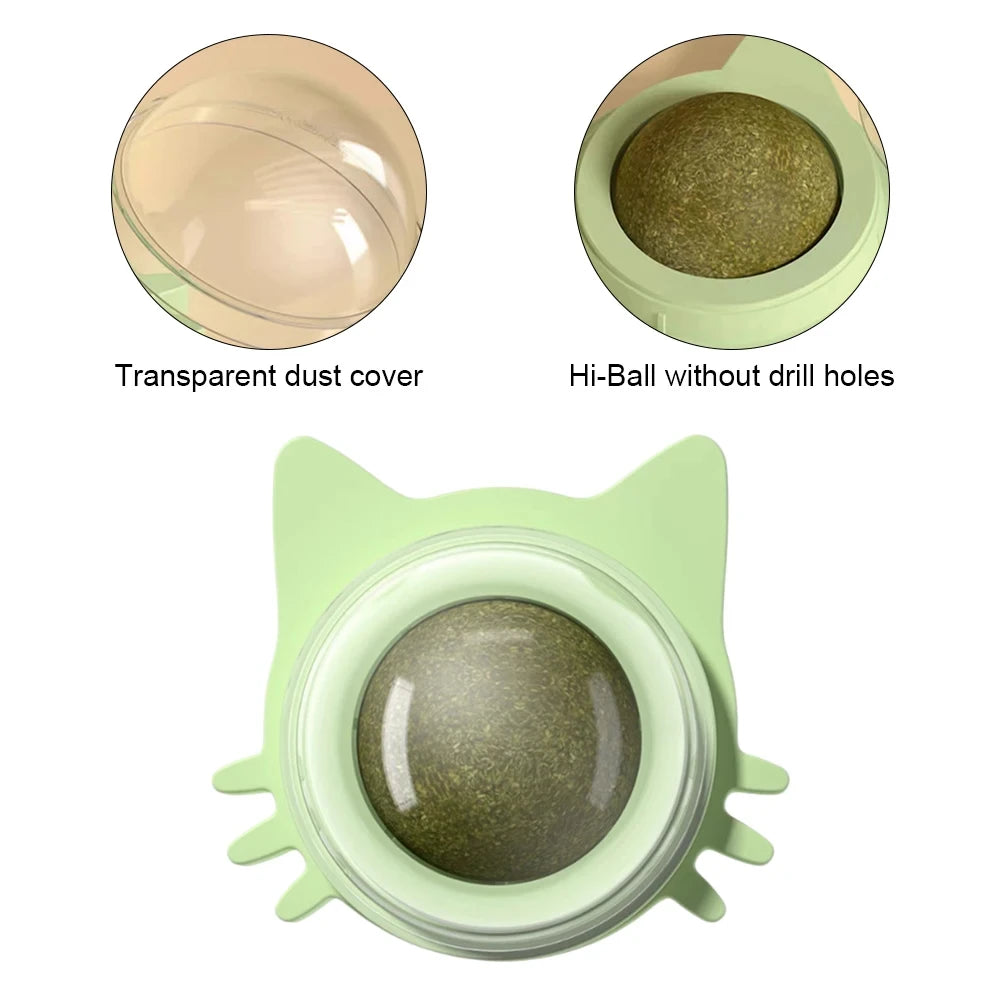 Catnip Wall Toys Rotatable Catnip Lickable Ball Cat Toys Kitten Chew Toys Teeth Cleaning Cat Bite Toy for Indoor Cats