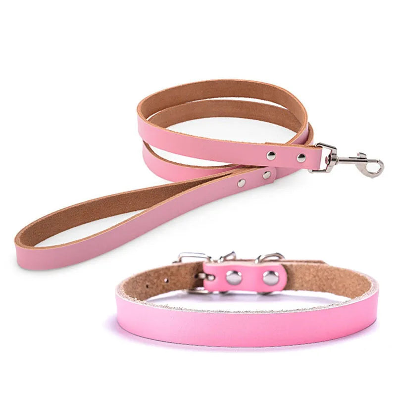 Adjustable Dog Collars Genuine Leather Pet Dog Collar Leash Lead For Small Medium Large Dogs Bulldog Pugs Beagle Dogs Supplies