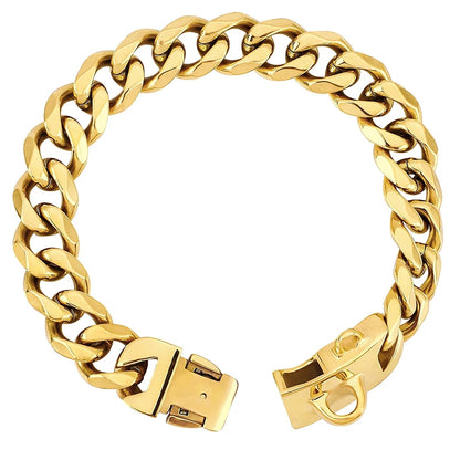 19MM Chew Proof Gold Dog Chain Collar Stainless Steel  Collars with Solid Buckle Pet Chains for Large Dogs