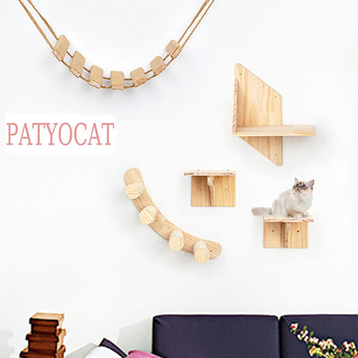 Wall Mounted Cat Climbing Shelves Cat Steps With Felt Scraper For Cat Scratching Post Tower Tree Toys Pet Furniture Wooden
