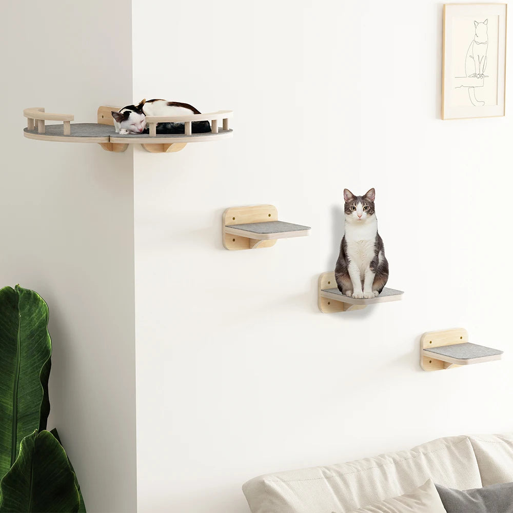 Wall Mounted Cat Climbing Shelves For Cat Corner Step With Guardrail Arch Platform Suit for Kitten Relax Non-slip & Widen Step