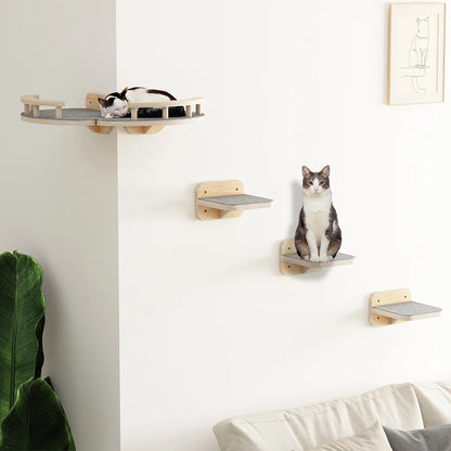 Wall Mounted Cat Climbing Shelves For Cat Corner Step With Guardrail Arch Platform Suit for Kitten Relax Non-slip & Widen Step