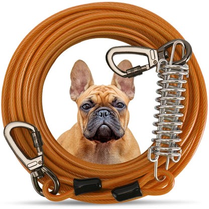 Dog Tie Out Cable Leash with Spring, Double-Headed Steel Wire Rope, Outdoor Dogs Straps, Running Rope for Small Big Dogs