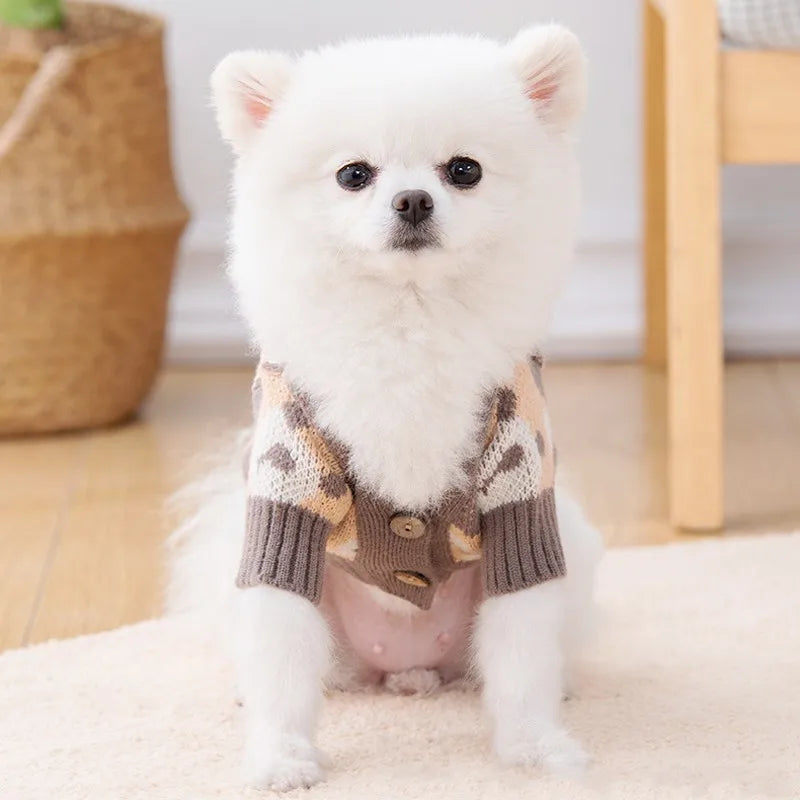 Luxury Cardigan Winter Warm Dog Clothes Dog Sweaters for Small Dogs Bear Print Puppy Coat Pet Sweatshirt Bichon Knitted Sweater