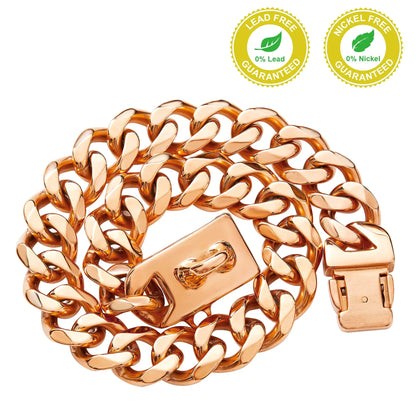 Strong Heavy Duty 19MM Wide Light Metal Strong Metal Cuban Link Dog Collar,Gold Dog Chain Collar for Small Medium Dogs