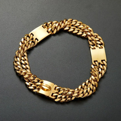 Strong Dog Double Chain Collar 2 Row Gold Cuban Link Stainless Steel Dog Training Collar Pet Metal Collar For Medium Large Dogs