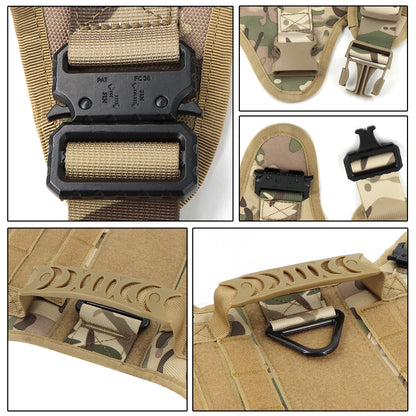 Large Dog Harness Collar Leash Molle Pouch Tactical Patches No-Pull Service Dog Harness Set for Small Medium Dog Training