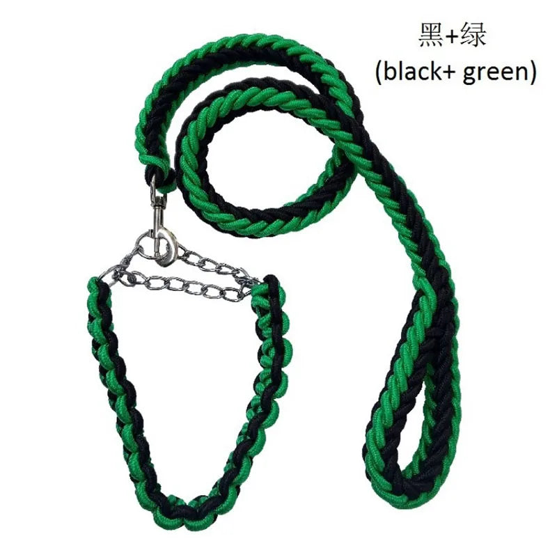 130cm Super Strong Coarse Nylon Dog leash Army Green Canvas Double Row Adjustable Dogs Collars For Medium Large Dogs Leashes Set